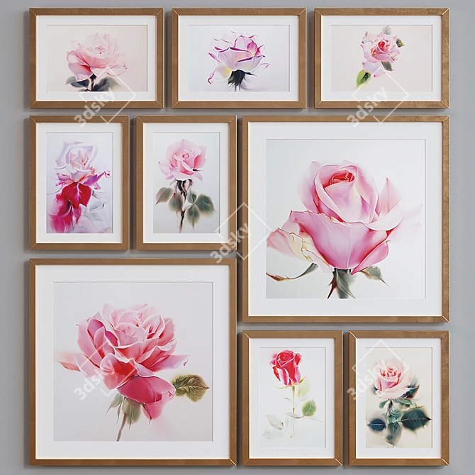 Modern Rose Watercolor Picture Frame Set 3D model image 4