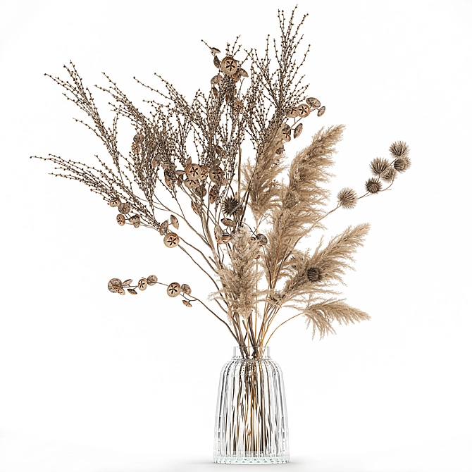 Title: Luxury Dried Floral Bouquet in LSA Pleat Vase 3D model image 1