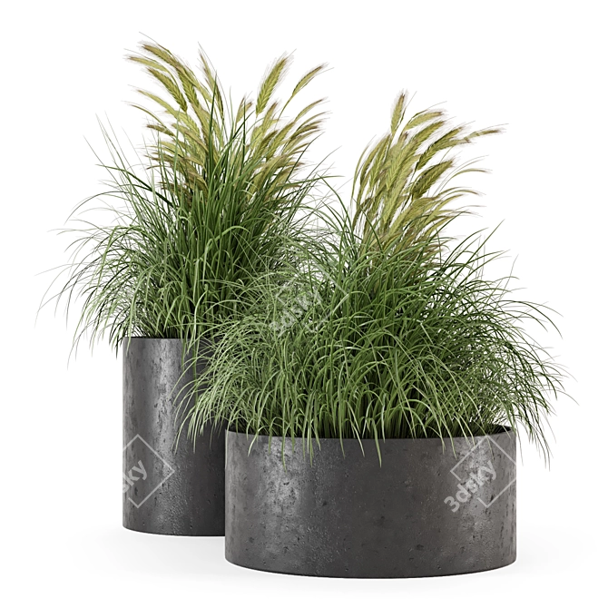 Rustic Concrete Pot with Outdoor Bush 3D model image 6