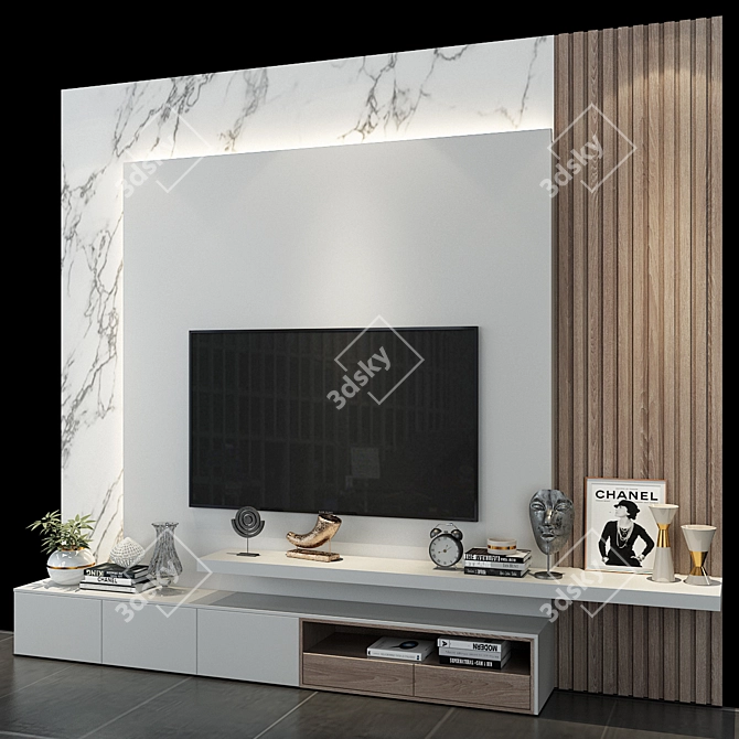 Sleek TV Wall Set 3D model image 3