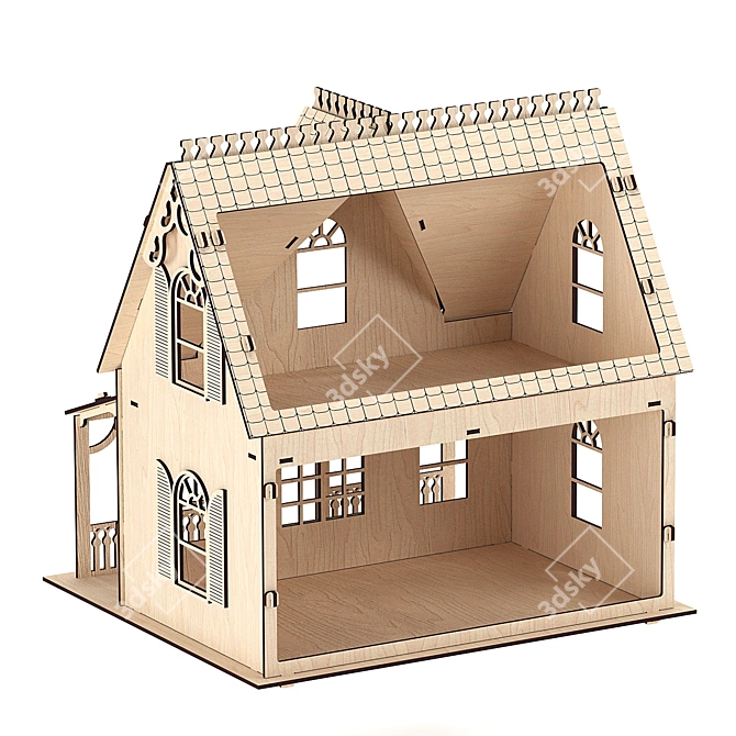 Miniature Plywood Dollhouse 3D model image 3