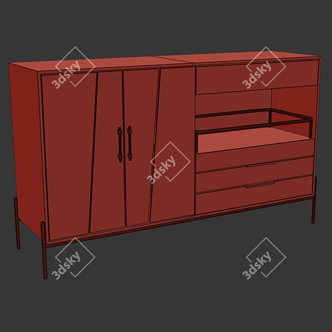 Modern Khaki Sideboard with Glass Doors & Wine Rack 3D model image 2