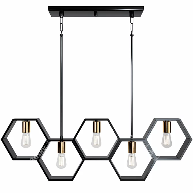 HexaGlow Modern Linear Chandelier 3D model image 1