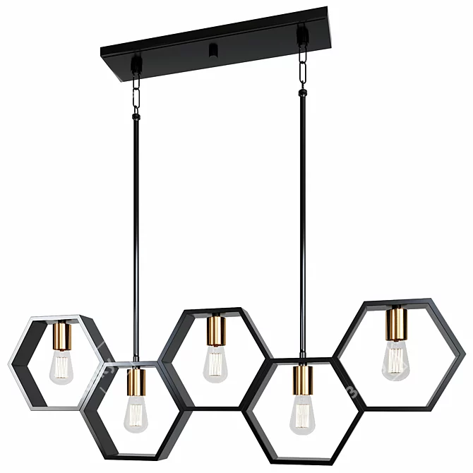 HexaGlow Modern Linear Chandelier 3D model image 2