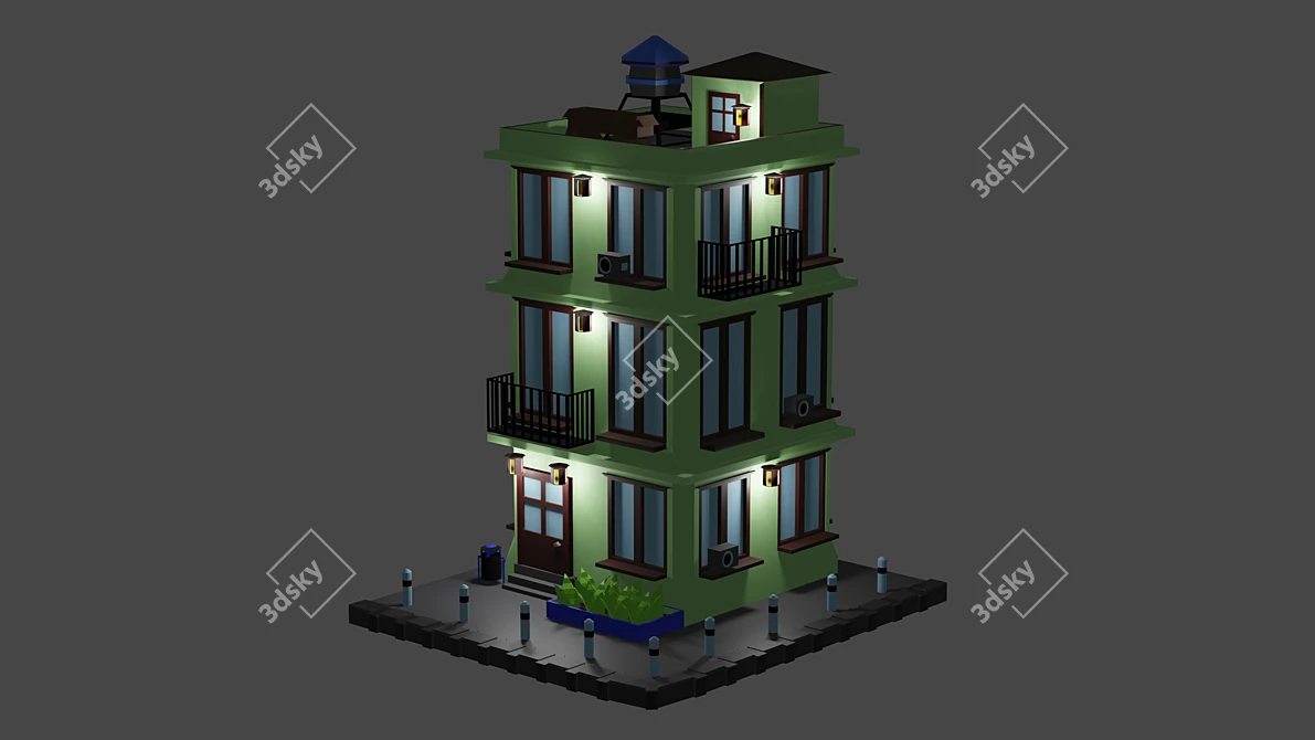 Italian House: Low-Poly Model for Blender 3D model image 1