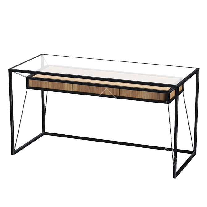 Industrial Oak and Glass Loft Table 3D model image 1