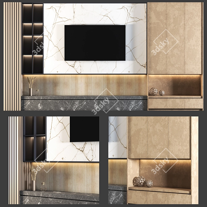 Modern TV Wall Design With High-Quality Textures 3D model image 1