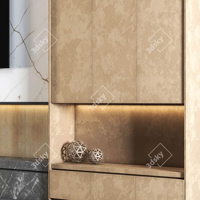 Modern TV Wall Design With High-Quality Textures 3D model image 2