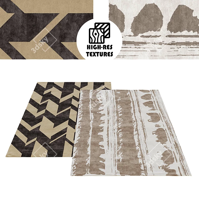 Neutral Cream Geometric Rug Set 3D model image 1