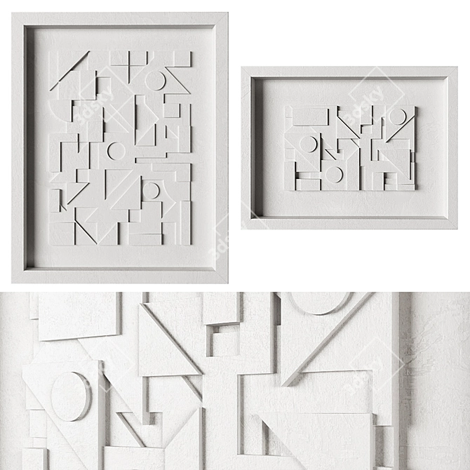Modern Geometric Wall Relief Art 3D model image 1
