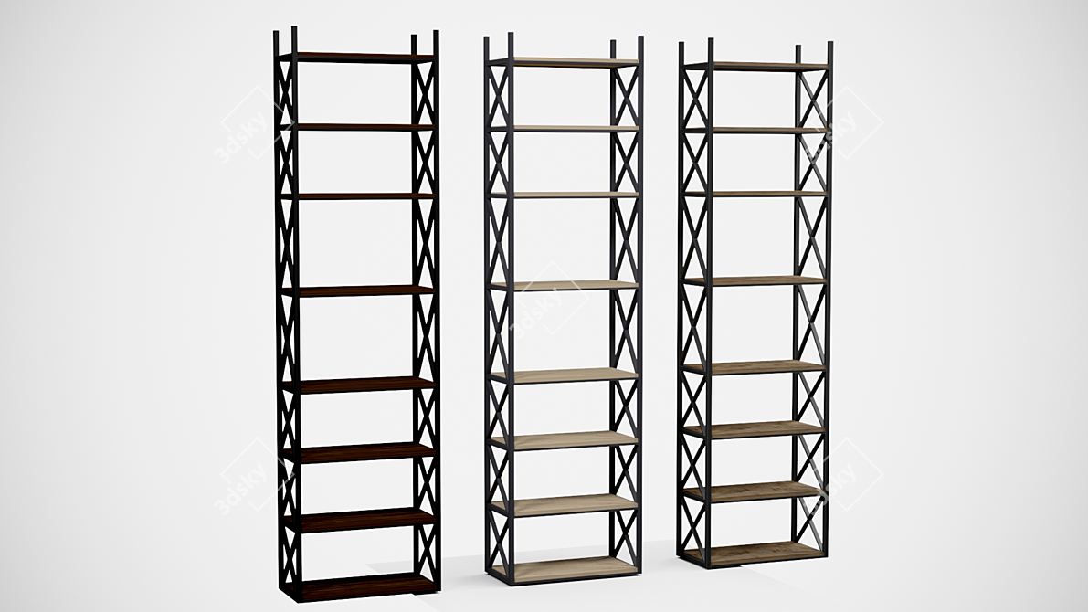 Custom Metal Frame Wood Shelving 3D model image 1