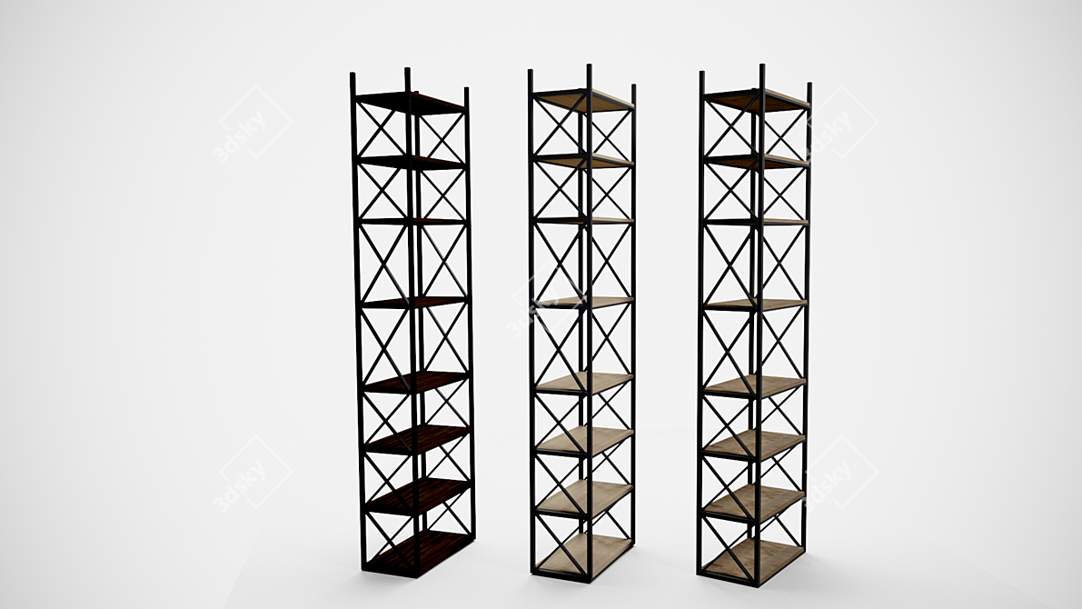 Custom Metal Frame Wood Shelving 3D model image 2