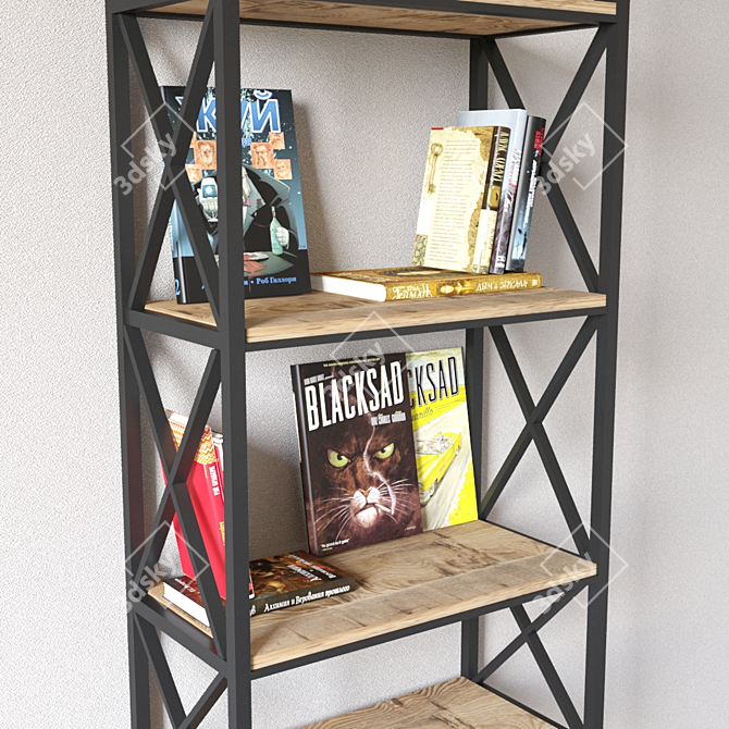 Custom Metal Frame Wood Shelving 3D model image 3