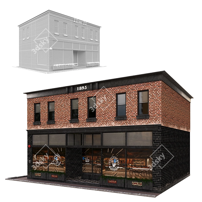 Brick & Wood Café Facade 3D model image 3