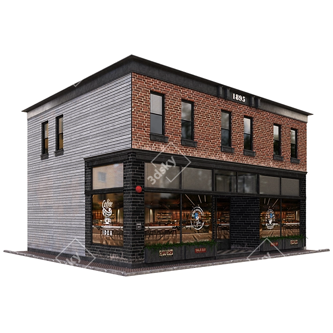 Brick & Wood Café Facade 3D model image 5