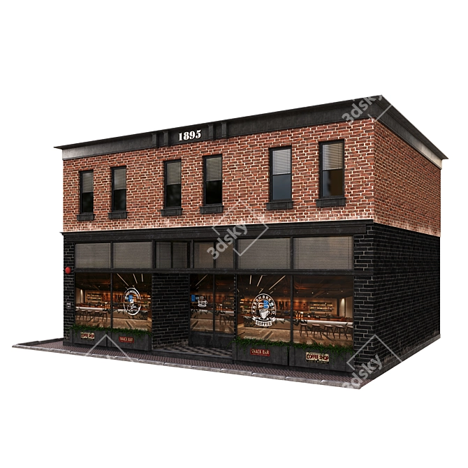 Brick & Wood Café Facade 3D model image 6