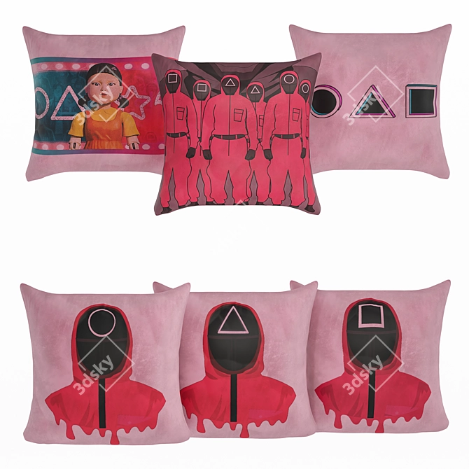 Squid Game Pillow Set: Deadly Comfort 3D model image 1