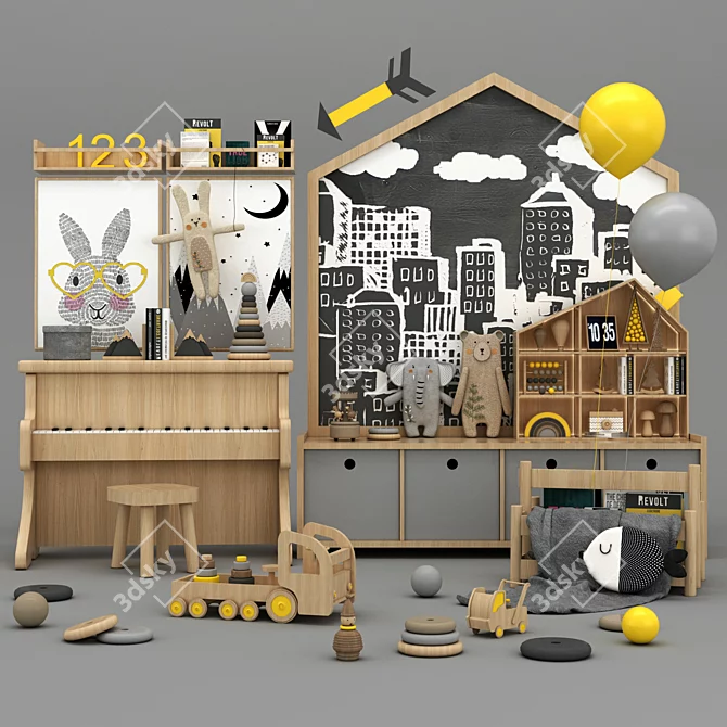 Playful 3D Toy & Furniture Set 3D model image 1