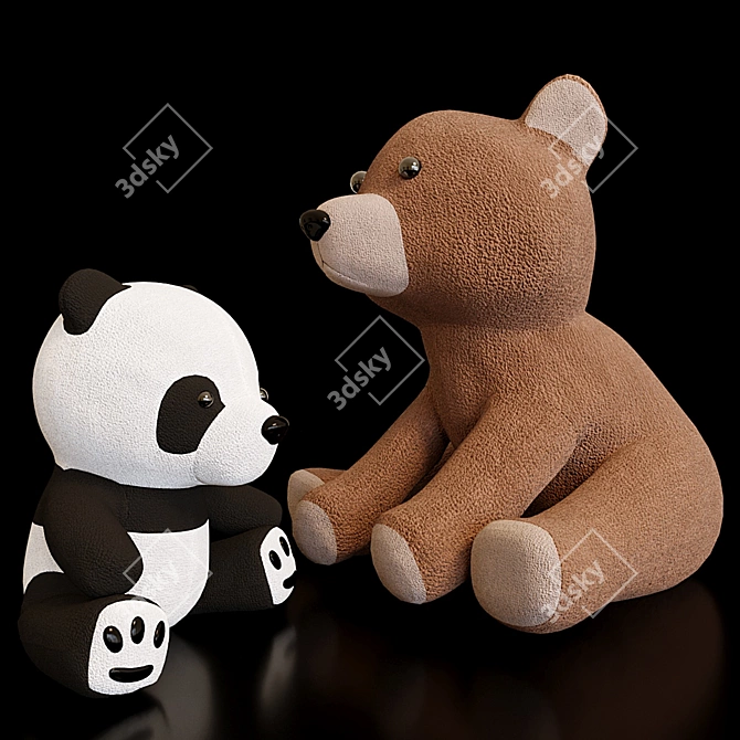 Bear & Panda Plush Toys 3D model image 1