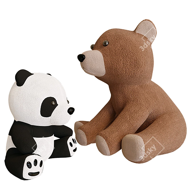 Bear & Panda Plush Toys 3D model image 2