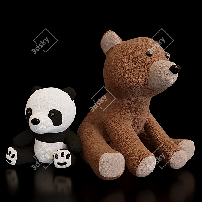 Bear & Panda Plush Toys 3D model image 3