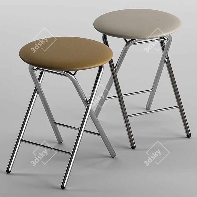 Elegant Sigma Stool - Chrome Metal Frame & Synthetic Leather Upholstery 3D model image 1