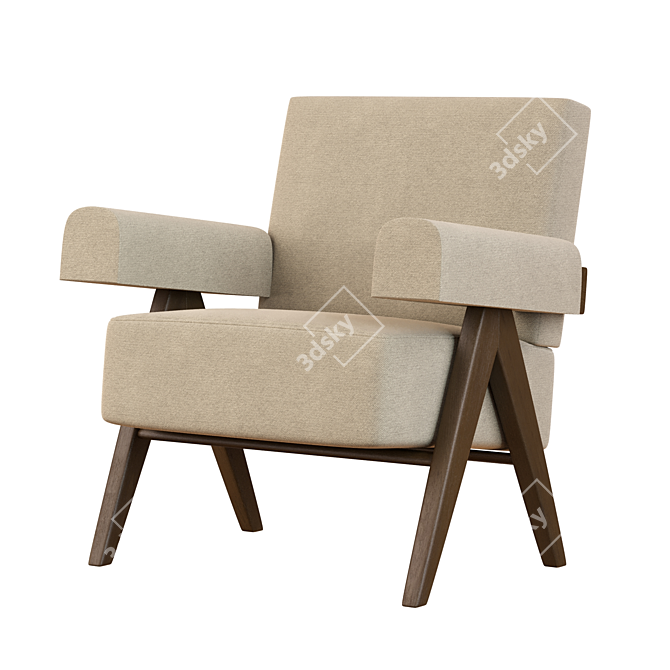 Pierre Jeanneret Easy Chair: Classic Elegance 3D model image 1