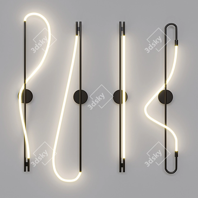 Sleek Black Wall Sconce Set 3D model image 1