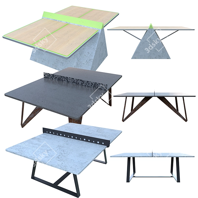 Modern Three-Piece Tennis Table Set 3D model image 1