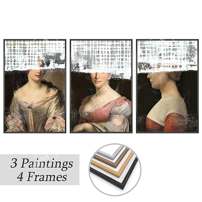 Modern Art Paintings Set: 3 Pieces + 4 Frame Options 3D model image 1