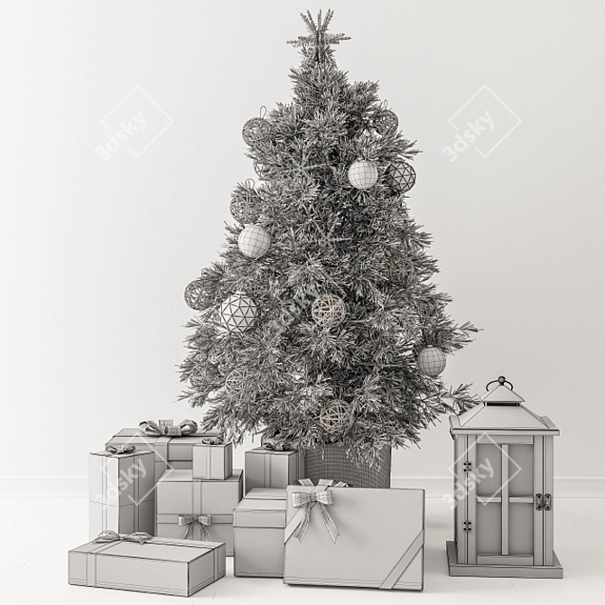 Festive Gifted Green & White Christmas Tree 3D model image 4