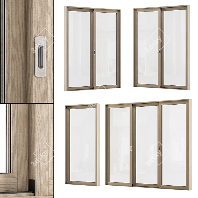 Stylish Sliding Wooden Window Set 3D model image 1