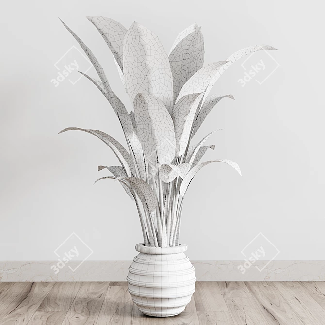 Vintage Ficus Rubber Plant in Wooden Vase 3D model image 5