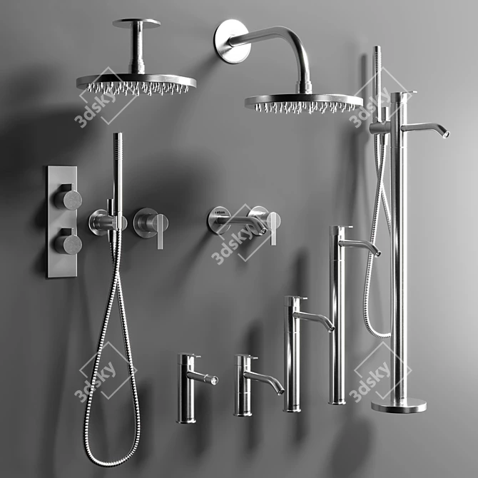 Sleek Steel Faucet Set 3D model image 1