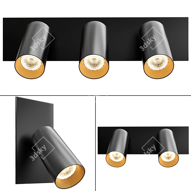 Rotating LED Wall Light - Black Gold 3D model image 1