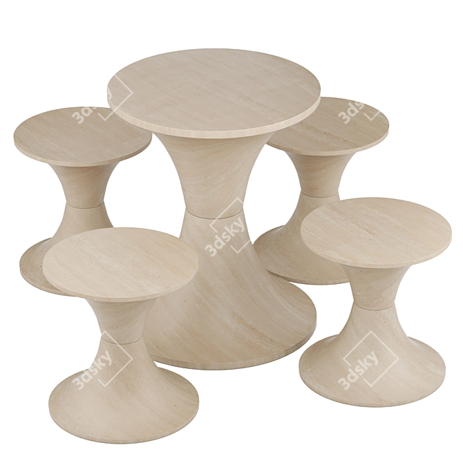 Elegant Pimar Sinusoide Table & Stool 3D model image 1