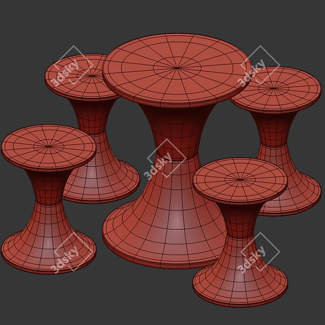 Elegant Pimar Sinusoide Table & Stool 3D model image 4