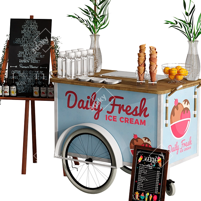 Compact Mini Ice Cream Cart 3D model image 3