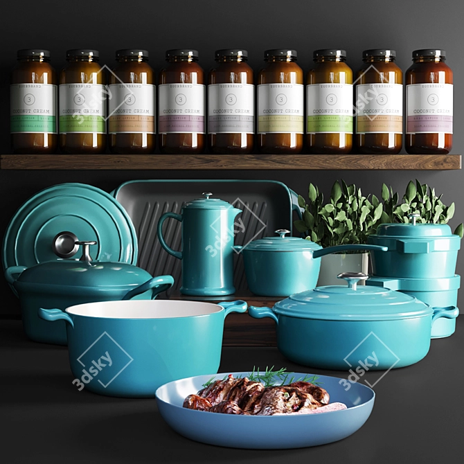 Versatile Kitchen Delight: Dish Set with Saucepan, Duckling, Grill 3D model image 1
