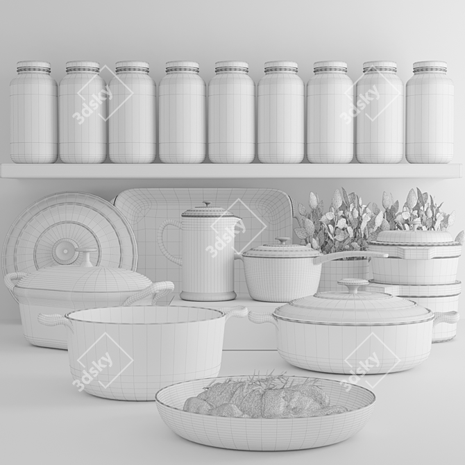 Versatile Kitchen Delight: Dish Set with Saucepan, Duckling, Grill 3D model image 2