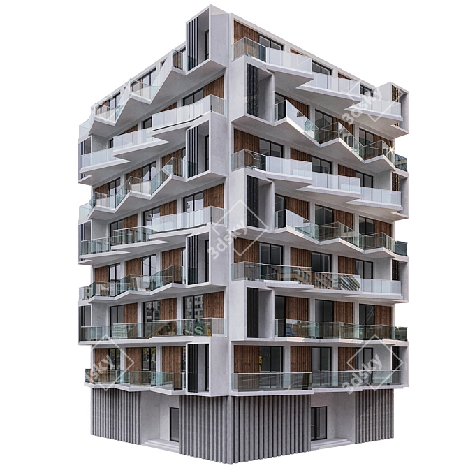 Modern Residential Building 3D Model 3D model image 2