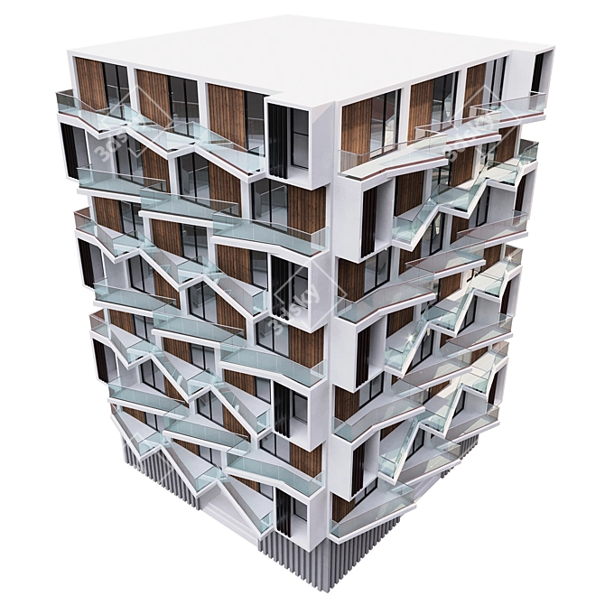 Modern Residential Building 3D Model 3D model image 5