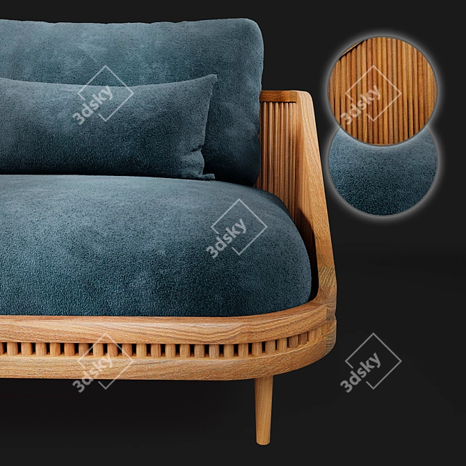 Modern Wood and Brass Lounge Sofa 3D model image 2
