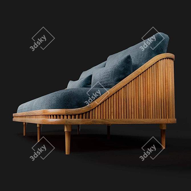 Modern Wood and Brass Lounge Sofa 3D model image 3