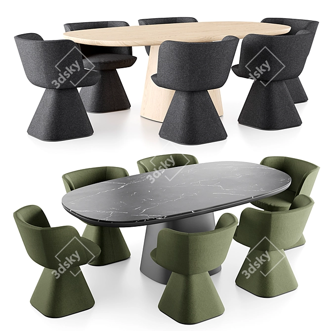 Sleek Allure O Table & Flair O Chair Set 3D model image 1