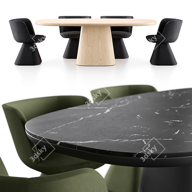 Sleek Allure O Table & Flair O Chair Set 3D model image 2