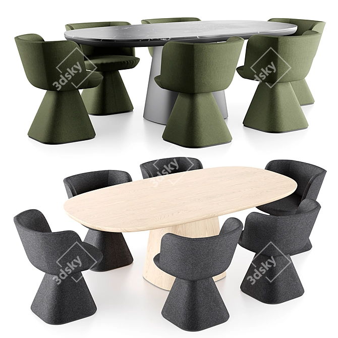 Sleek Allure O Table & Flair O Chair Set 3D model image 3