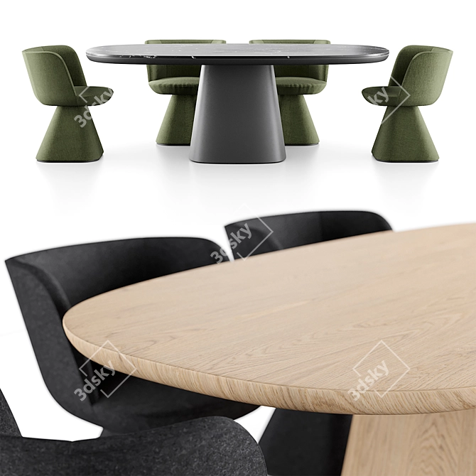 Sleek Allure O Table & Flair O Chair Set 3D model image 4