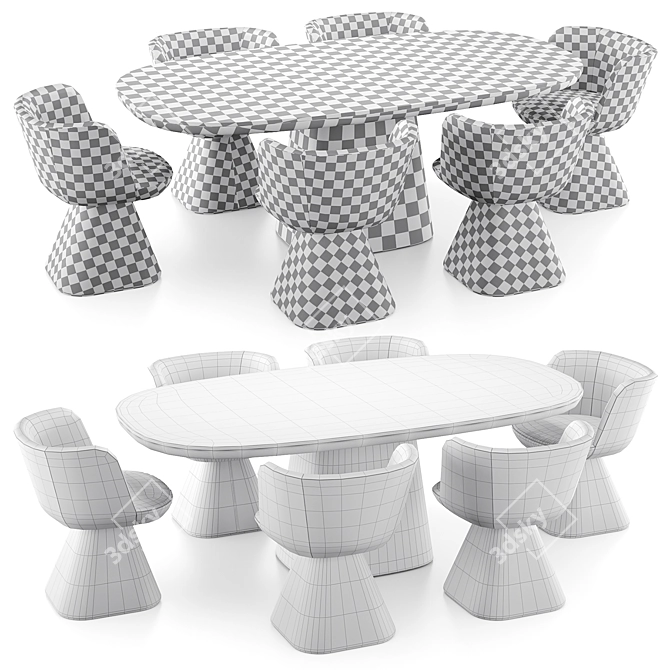 Sleek Allure O Table & Flair O Chair Set 3D model image 6