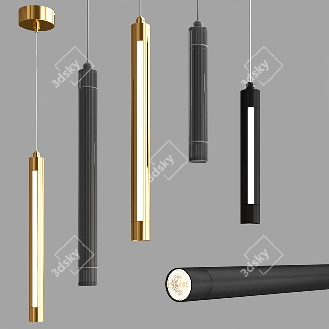 Elegant Golden LED Pendant 3D model image 2